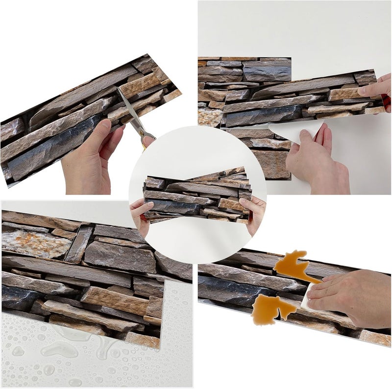 TUOKING 27-Pieces Stone Composite Subway Tiles Peel and Stick Backsplash 4"x 12" PVC Self-Adhesive Matte Brick Texture Wall Tiles Stick on Kitchen Bathroom(LPM-17-27PCS) - Image 3